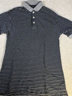 Vintage Fargo Clothing & Supply Co Polo Shirt Men's Size Large Gray Blue Striped